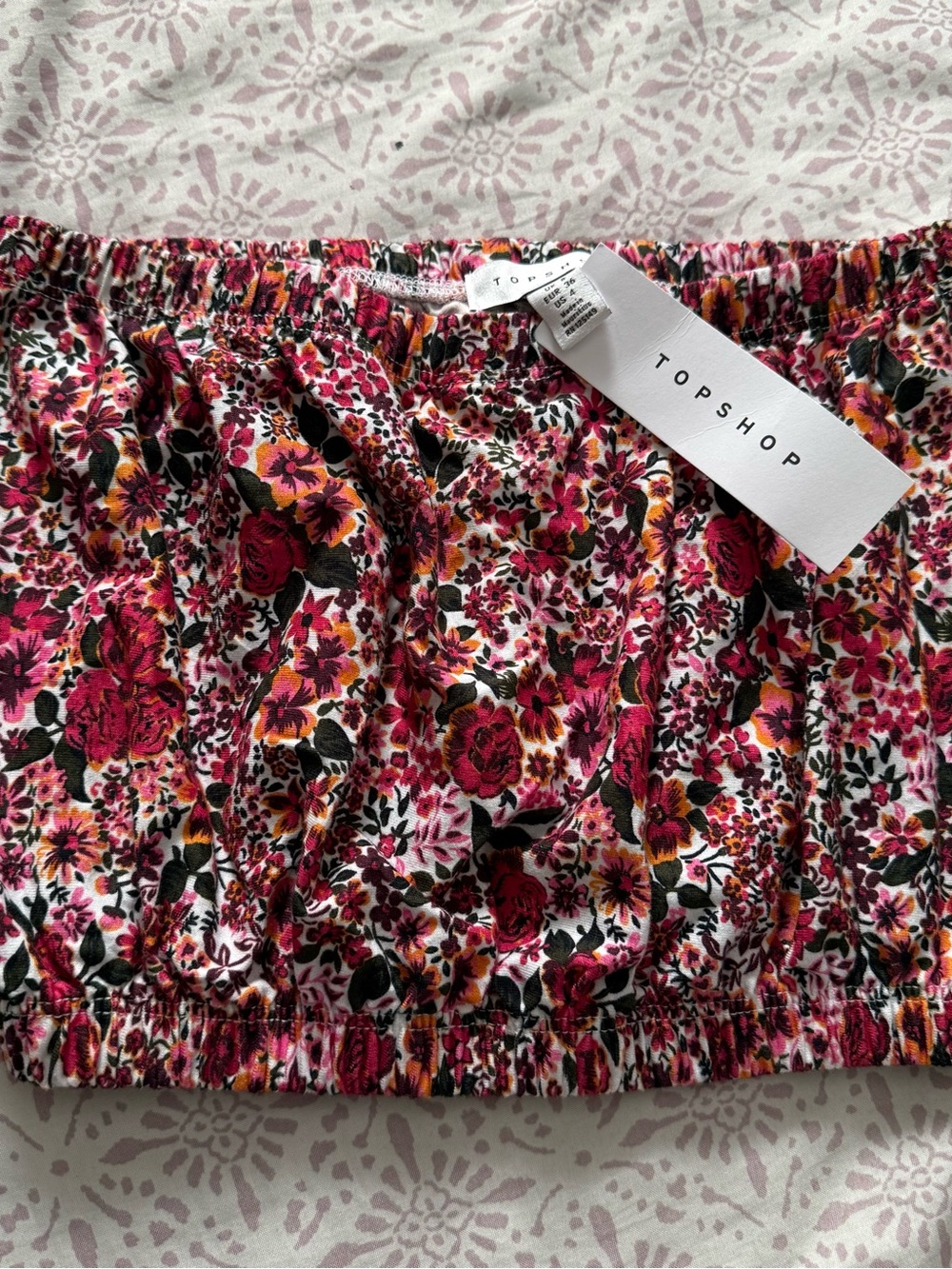 Topshop Pink and Orange Floral Smocked Tube Top